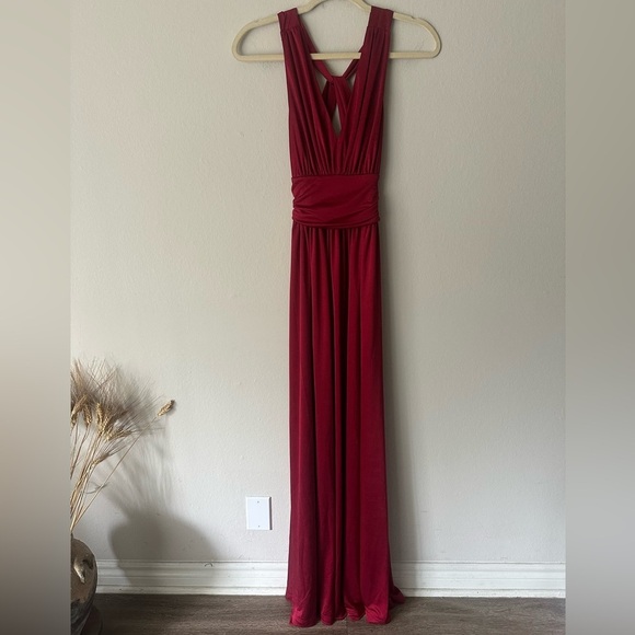 express burgundy dress Burgundy Striped Long Sleeve Wrap Maxi Dress